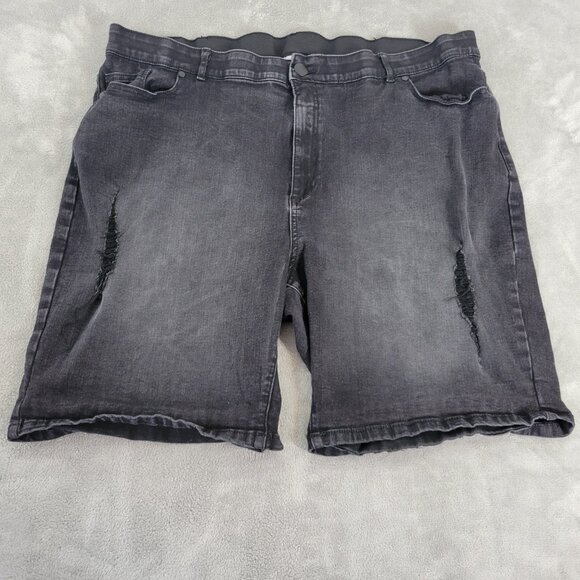 Avenue Womens Shorts 28 Plus Black Denim Jeans Comfy DISTRESSED SHO2E - Picture 1 of 10